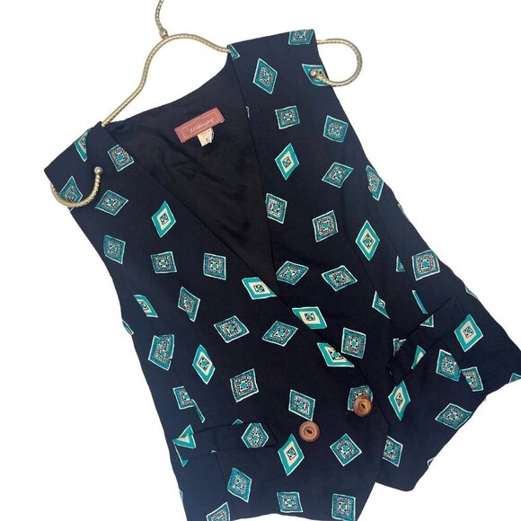 Worthington Vest Vintage 80s 90s Ladies Size Small Geometric Print USA Made - Picture 1 of 5